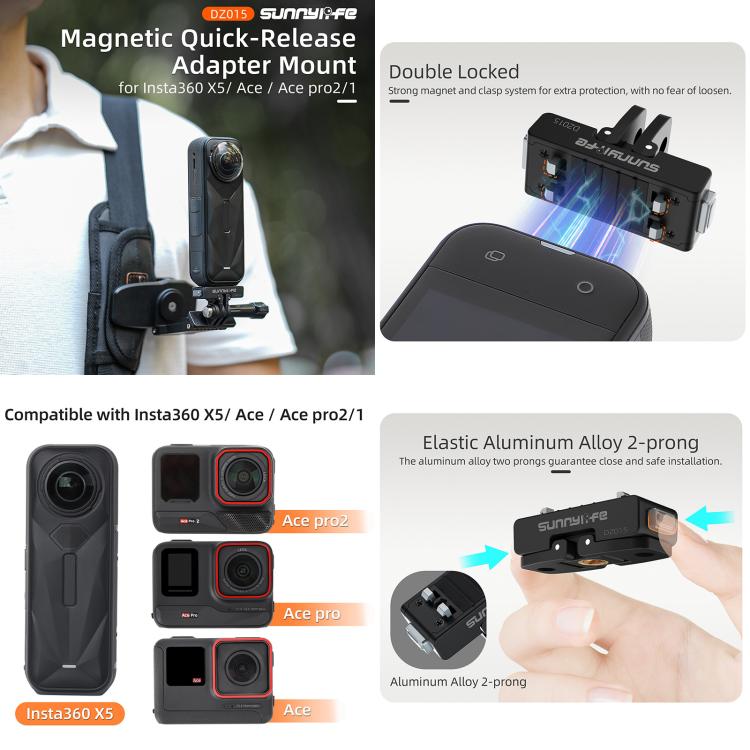 Sunnylife Magnetic Quick Release Adapter Mount Action Camera Foldable Cam Stand For Insta360 X5 / Ace / Ace Pro 2 / 1 - ORIWHIZDJI & Insta360 AccessoriesInsta360 X SeriesMounts