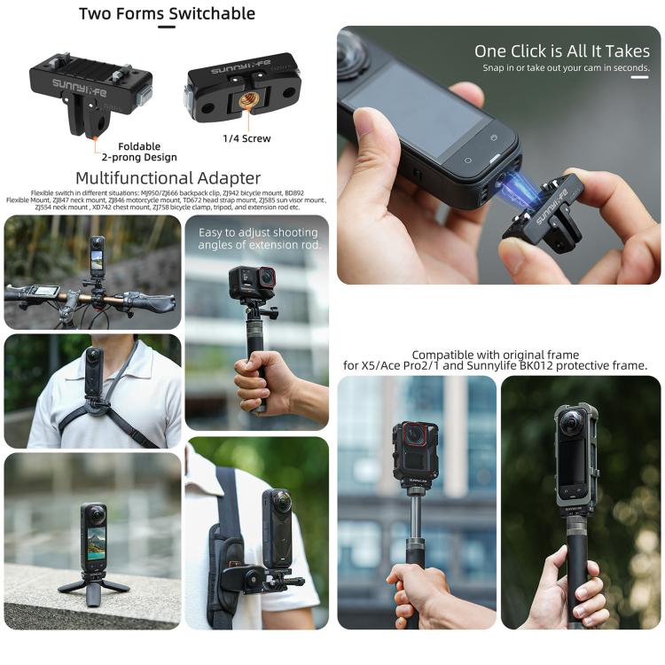 Sunnylife Magnetic Quick Release Adapter Mount Action Camera Foldable Cam Stand For Insta360 X5 / Ace / Ace Pro 2 / 1 - ORIWHIZDJI & Insta360 AccessoriesInsta360 X SeriesMounts