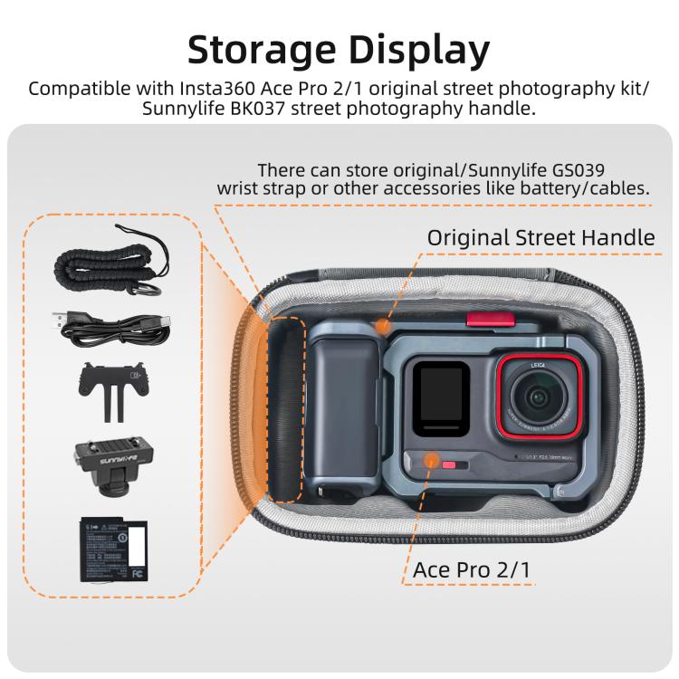 Sunnylife Portable Carrying Case Mini Handbag Storage Bag for Insta360 Ace Pro 2 / 1 Street Photography Kit, For Insta360 Ace Pro 2 / 1 Street Photography Kit - ORIWHIZDJI & Insta360 AccessoriesInsta360 Ace SeriesProtection & Cases