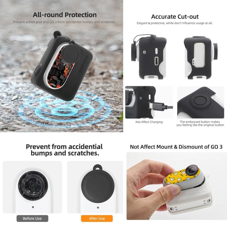 Sunnylife Silicone Case Stickers Skin Wrap Lens Cover with Neck Strap, For Insta360 GO 3 - ORIWHIZDJI & Insta360 AccessoriesInsta360 GO SeriesProtection & Cases