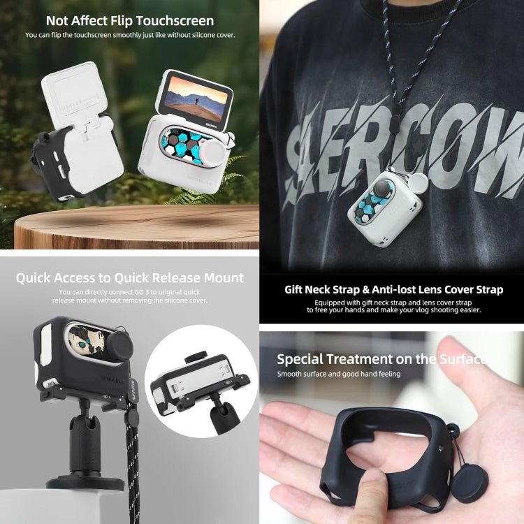 Sunnylife Silicone Case Stickers Skin Wrap Lens Cover with Neck Strap, For Insta360 GO 3 - ORIWHIZDJI & Insta360 AccessoriesInsta360 GO SeriesProtection & Cases
