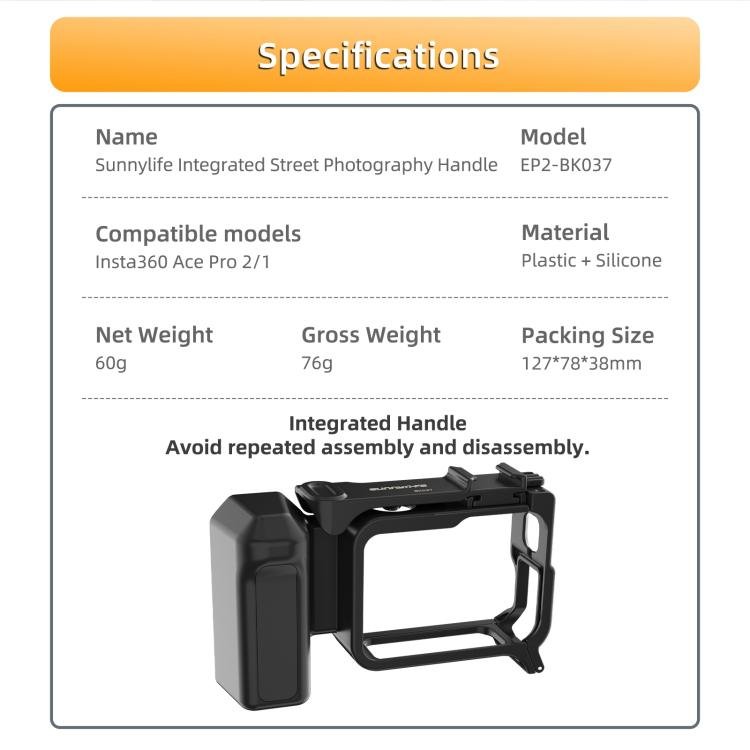 Sunnylife Street Photography Handle Ergonomic Hand Grip Quick Release Shutter Handle for Insta360 Ace Pro 2 / 1, For Insta360 Ace Pro 2 / 1 - ORIWHIZDJI & Insta360 AccessoriesInsta360 Ace SeriesSticks & Grips