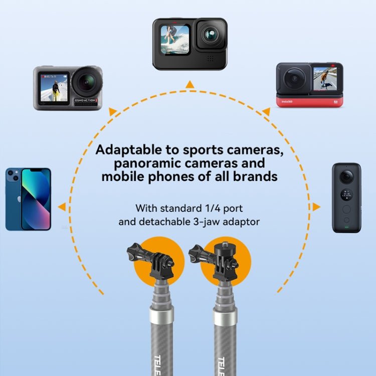 TELESIN 1.2m Carbon Fiber Monopod Selfie Stick With 1/4 Screw For Action Cameras, 1.2m - ORIWHIZDJI & Insta360 AccessoriesExtendable PoleTELESIN