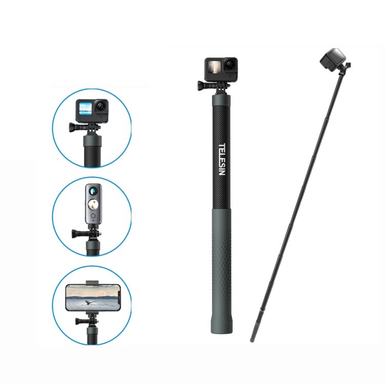 TELESIN 3M Carbon Fiber Selfie Stick Monopod With 1/4 Screw For Action Camera, 3m - ORIWHIZDJI & Insta360 AccessoriesExtendable PoleTELESIN