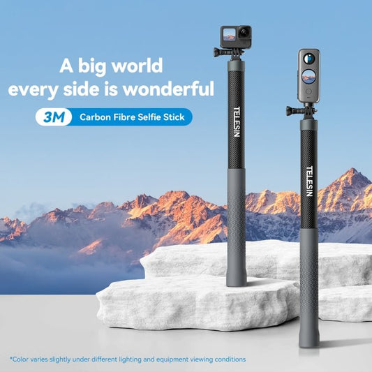 Palo selfie monopie de fibra de carbono TELESIN de 3 m con tornillo de 1/4 para cámara de acción, 3 m - Accesorios ORIWHIZDJI e Insta360. Palo extensible TELESIN