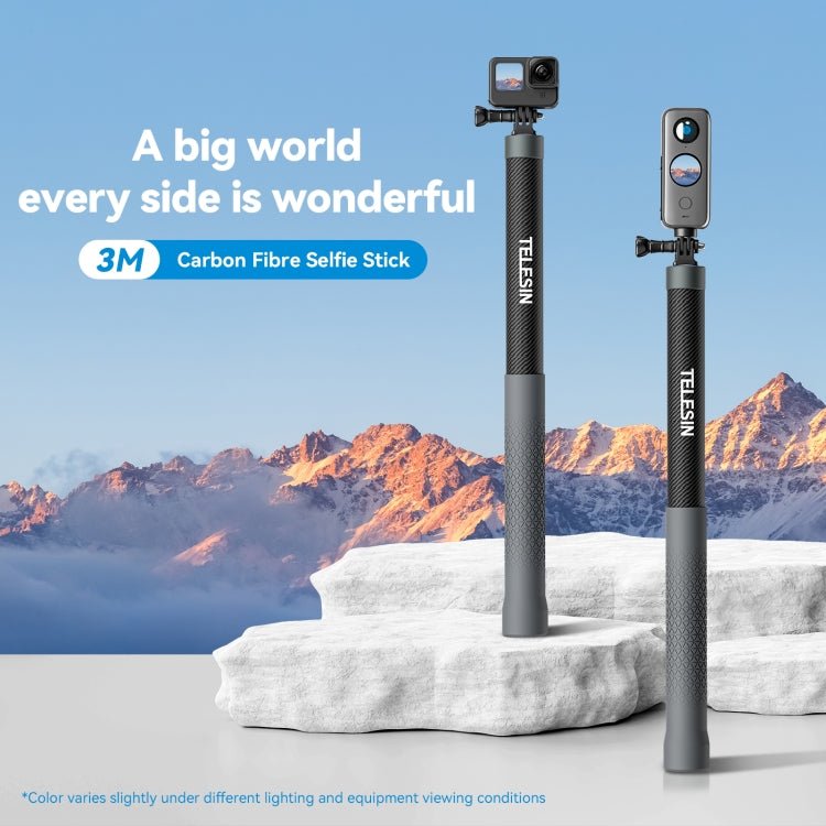 TELESIN 3M Carbon Fiber Selfie Stick Monopod With 1/4 Screw For Action Camera, 3m - ORIWHIZDJI & Insta360 AccessoriesExtendable PoleTELESIN