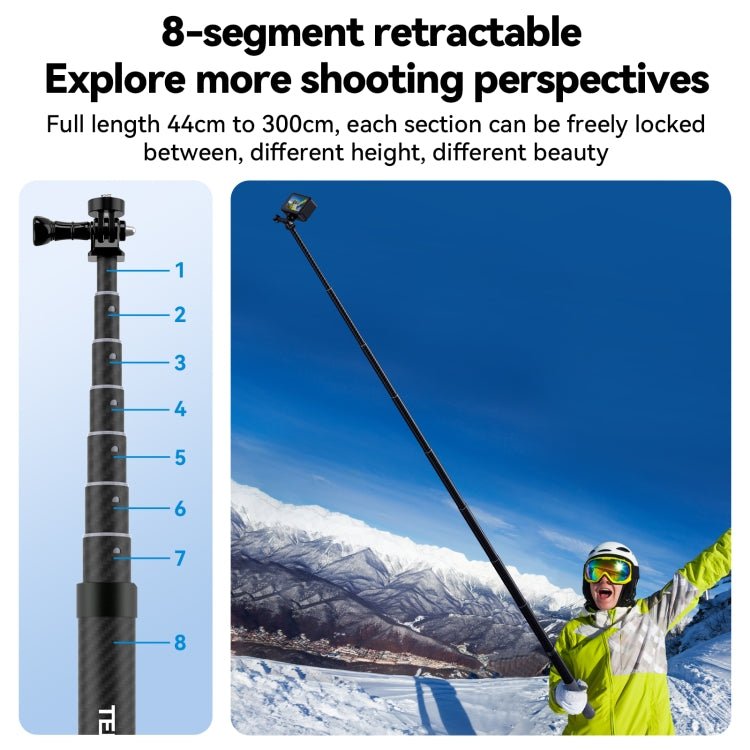 TELESIN 3M Carbon Fiber Selfie Stick Monopod With 1/4 Screw For Action Camera, 3m - ORIWHIZDJI & Insta360 AccessoriesExtendable PoleTELESIN