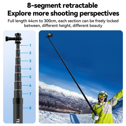 TELESIN 3M Carbon Fiber Selfie Stick Monopod With 1/4 Screw For Action Camera, 3m - ORIWHIZDJI & Insta360 AccessoriesExtendable PoleTELESIN