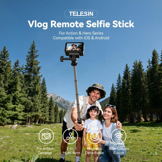 Trípode con control remoto Bluetooth TELESIN para selfies, compatible con cámaras de acción y smartphones - Accesorios ORIWHIZDJI e Insta360. Palo extensible. TELESIN