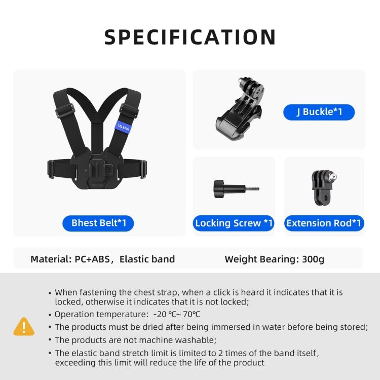 TELESIN Chest Strap Mount Waistcoat Belt Mount For Action Camera, GP - UCS - 001 - ORIWHIZChest BeltDJI & Insta360 AccessoriesTELESIN