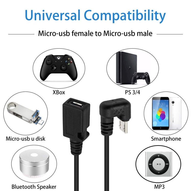 U - shaped Micro USB Male to Female Extension Cable, Micro USB Male to Female - ORIWHIZ