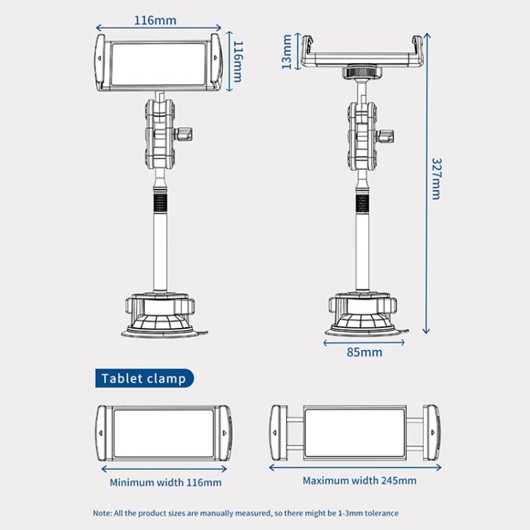 UBA - P1L Car Flexible Tablet Suction Cup Clamp Holder with Extension Rod without Remote Control, UBA - P1L - ORIWHIZ