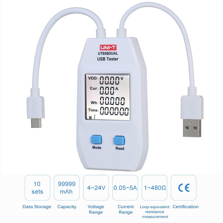 UNI - T USB Voltmeter Ammeter Tester UT658DUAL, UT658DUAL - ORIWHIZ