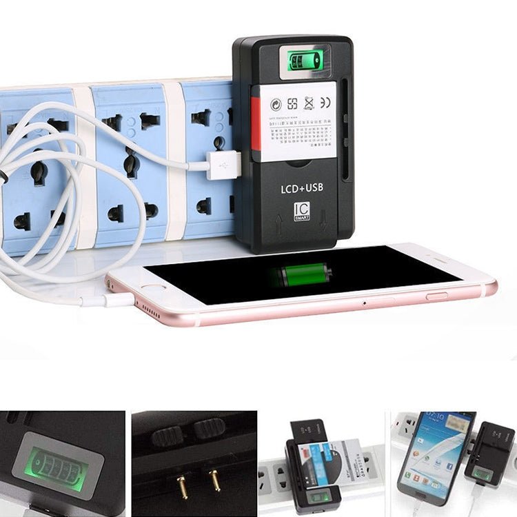 Universal Cell Phone Battery Charger with USB Output & LCD Display, US Plug, 800mA/1300mA - ORIWHIZ
