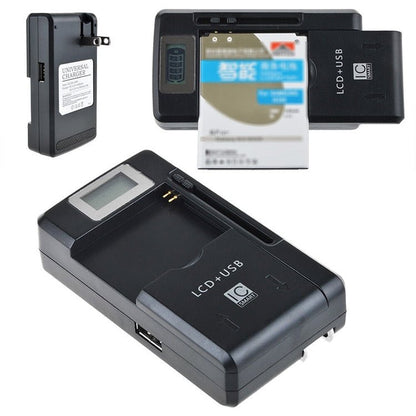 Universal Cell Phone Battery Charger with USB Output & LCD Display, US Plug, 800mA/1300mA - ORIWHIZ