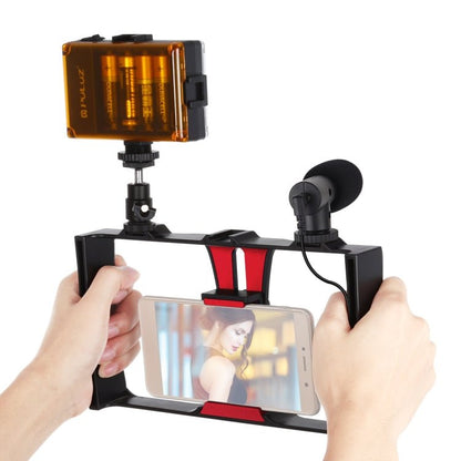US Warehouse PULUZ 3 in 1 Vlogging Live Broadcast LED Selfie Light Smartphone Video Rig Kits with Microphone + Cold Shoe Tripod Head for iPhone, Galaxy, Huawei, Xiaomi, HTC, LG, Google, and Other Smartphones, 3 - in - 1, 3 - in - 1(Red), 3 - in - 1(US), 3 - in - 1(UAE) - ORIWHIZ