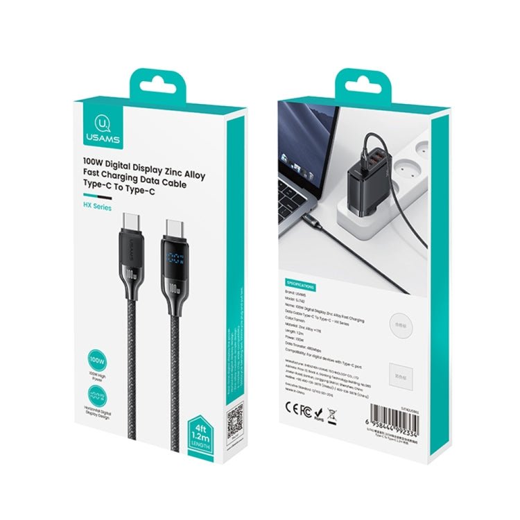 USAMS SJ742 100W USB - C / Type - C to USB - C / Type - C Zinc Alloy Digital Display Fast Data Cable, Length: 1.2m, SJ742USB01, SJ742USB02 - ORIWHIZ