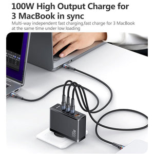 USAMS US - CC163 T50 4 in 1 100W USB + USB - C / Type - C Wall Travel Charger, EU Plug, US - CC163 T50 - ORIWHIZ