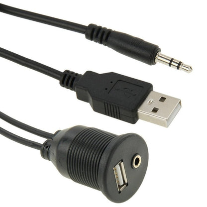 USB 2.0 & 3.5mm Male to Female Extension Cable with Car Flush Mount, Length: 2m, USB 2.0 & 3.5mm Male to Female - ORIWHIZCar Replacement PartsDIY CablesIn Car