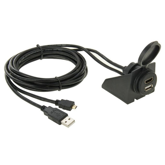 USB 2.0 & Micro HDMI (Type - D) Male to USB 2.0 & HDMI (Type - A) Female Adapter Cable with Car Flush Mount, Length: 2m, USB 2.0 & Micro HDMI Male to USB 2.0 & HDMI Female - ORIWHIZCar Replacement PartsDIY CablesIn Car