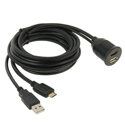 USB 2.0 & Mini HDMI (Type - C) Male to USB 2.0 & HDMI (Type - A) Female Adapter Cable with Car Flush Mount, Length: 2m, USB 2.0 & Mini HDMI Male to USB 2.0 & HDMI Female - ORIWHIZCar Replacement PartsDIY CablesIn Car