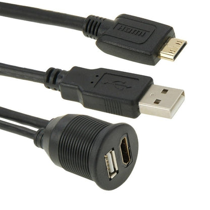 USB 2.0 & Mini HDMI (Type - C) Male to USB 2.0 & HDMI (Type - A) Female Adapter Cable with Car Flush Mount, Length: 2m, USB 2.0 & Mini HDMI Male to USB 2.0 & HDMI Female - ORIWHIZCar Replacement PartsDIY CablesIn Car