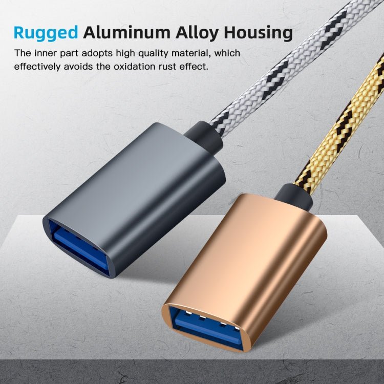 USB 3.0 Female to Micro USB + USB - C / Type - C Male Charging + Transmission OTG Nylon Braided Adapter Cable, Cable Length: 17cm, Micro USB 17cm Grey, Micro USB 17cm Gold - ORIWHIZ