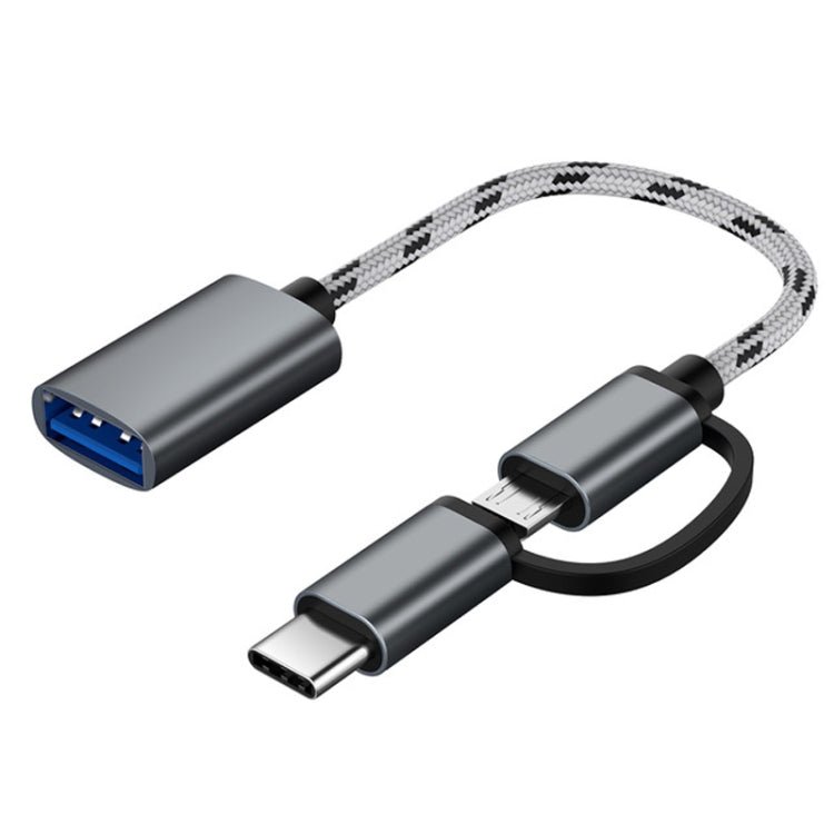 USB 3.0 Female to Micro USB + USB - C / Type - C Male Charging + Transmission OTG Nylon Braided Adapter Cable, Cable Length: 17cm, Micro USB 17cm Grey, Micro USB 17cm Gold - ORIWHIZ