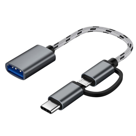 USB 3.0 Female to Micro USB + USB - C / Type - C Male Charging + Transmission OTG Nylon Braided Adapter Cable, Cable Length: 17cm, Micro USB 17cm Grey, Micro USB 17cm Gold - ORIWHIZ