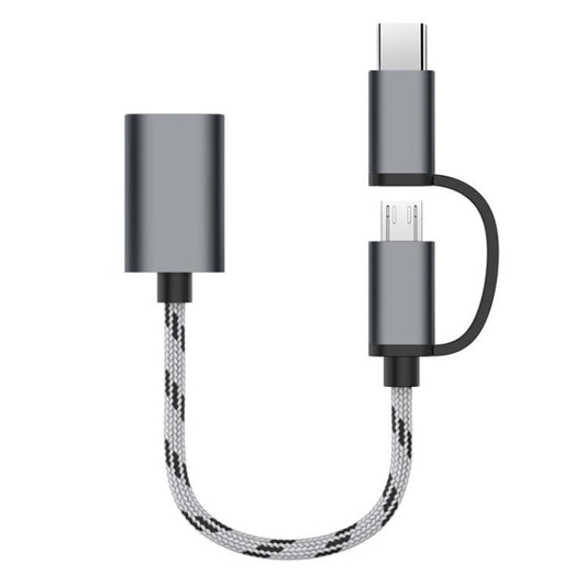 USB 3.0 Female to Micro USB + USB - C / Type - C Male Charging + Transmission OTG Nylon Braided Adapter Cable, Cable Length: 17cm, Micro USB 17cm Grey, Micro USB 17cm Gold - ORIWHIZ