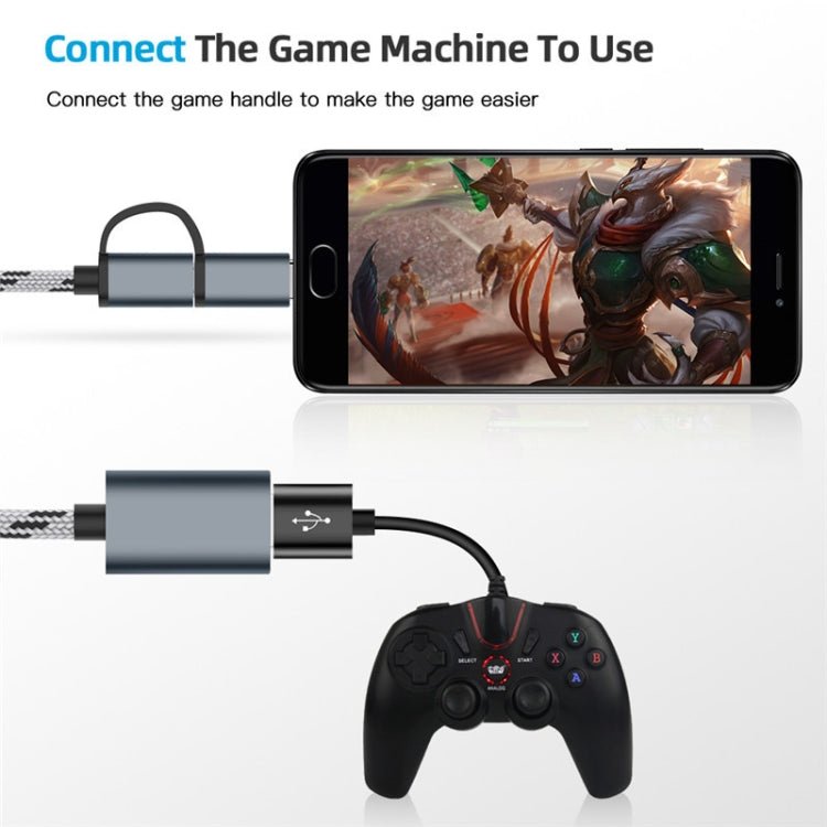 USB 3.0 Female to Micro USB + USB - C / Type - C Male Charging + Transmission OTG Nylon Braided Adapter Cable, Cable Length: 17cm, Micro USB 17cm Grey, Micro USB 17cm Gold - ORIWHIZ