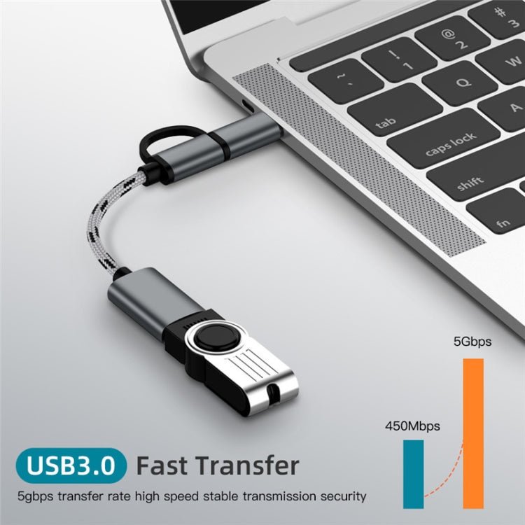 USB 3.0 Female to Micro USB + USB - C / Type - C Male Charging + Transmission OTG Nylon Braided Adapter Cable, Cable Length: 17cm, Micro USB 17cm Grey, Micro USB 17cm Gold - ORIWHIZ
