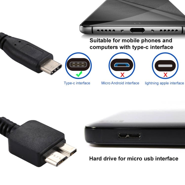 USB - C / Type - C Male to Micro B Male Adapter Cable, Total Length: about 30cm, 30cm - ORIWHIZ
