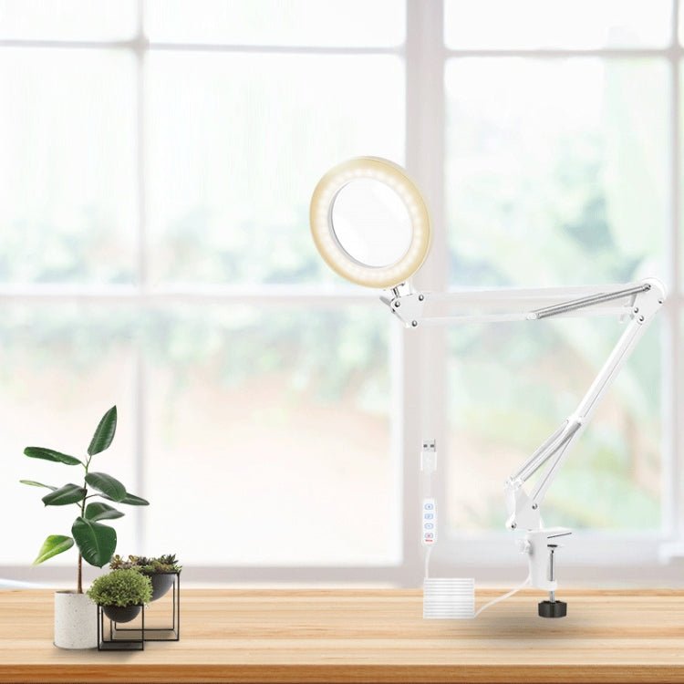 USB Desktop LED Ring Light Welding Auxiliary Magnifying Glass Lighting Desk Lamp, USB (White) - ORIWHIZ