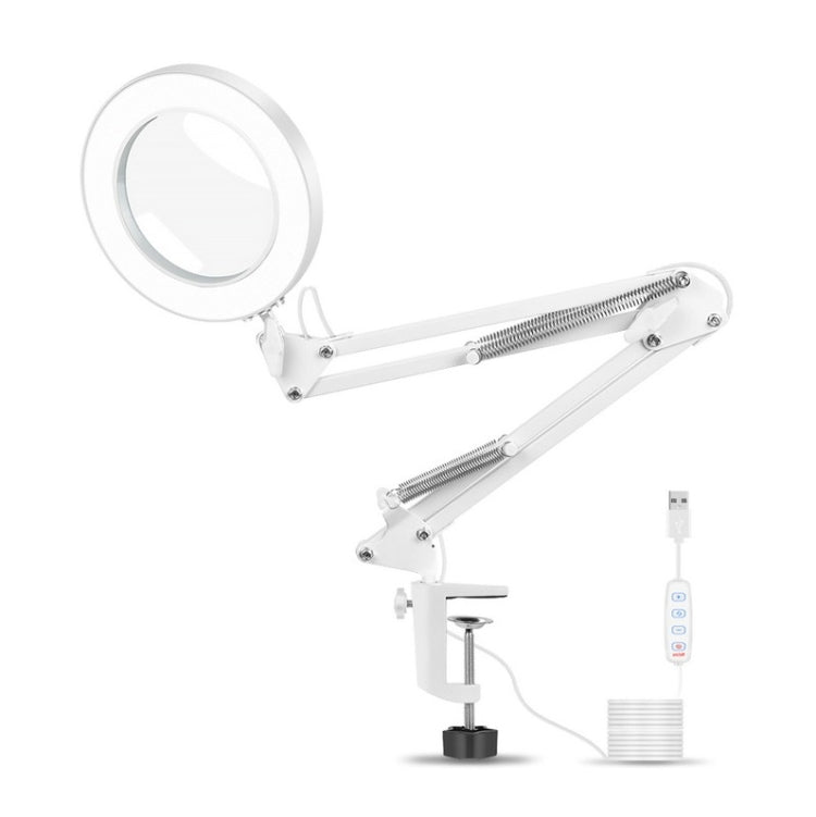 USB Desktop LED Ring Light Welding Auxiliary Magnifying Glass Lighting Desk Lamp, USB (White) - ORIWHIZ