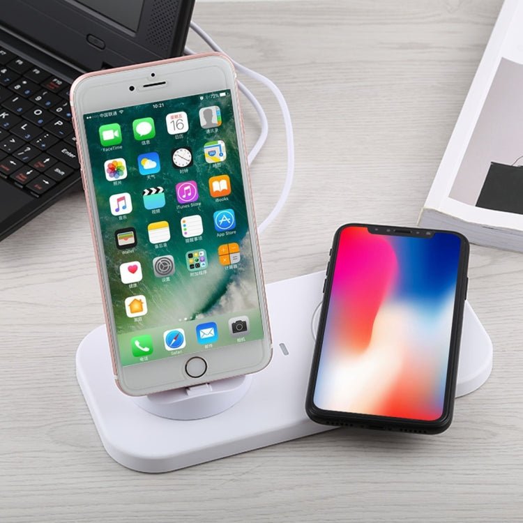 USB to 3 in 1 (8 Pin + Micro USB + USB - C / Type - C) Dock Charger Desktop Charging Data Sync Stand Station Holder with Qi Wireless Charger & USB Cable - ORIWHIZ