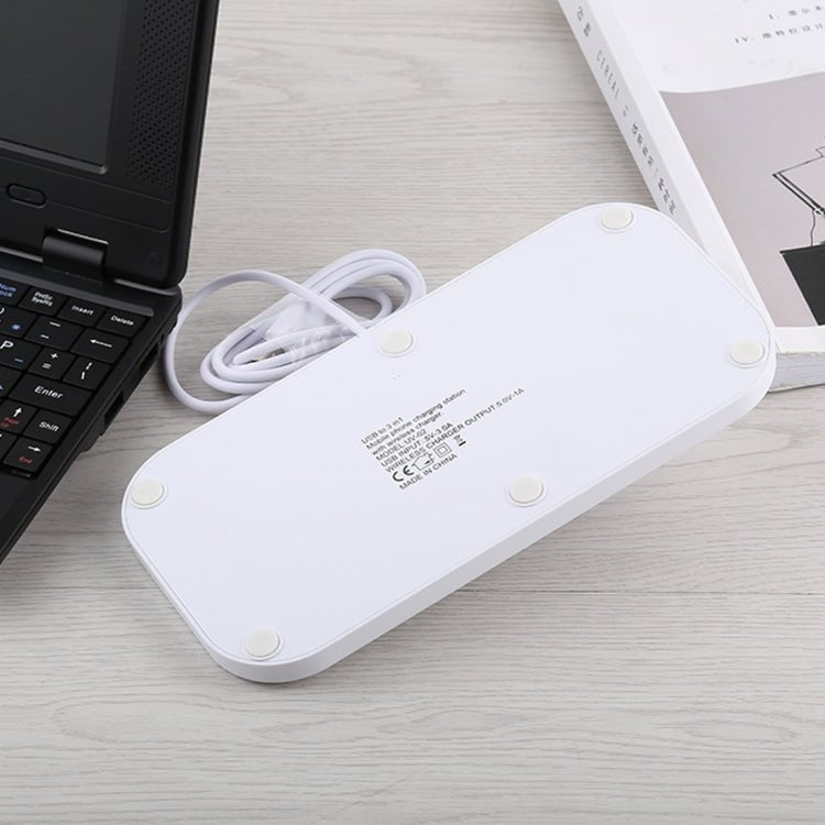 USB to 3 in 1 (8 Pin + Micro USB + USB - C / Type - C) Dock Charger Desktop Charging Data Sync Stand Station Holder with Qi Wireless Charger & USB Cable - ORIWHIZ