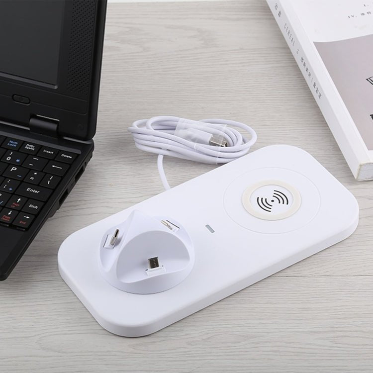USB to 3 in 1 (8 Pin + Micro USB + USB - C / Type - C) Dock Charger Desktop Charging Data Sync Stand Station Holder with Qi Wireless Charger & USB Cable - ORIWHIZ