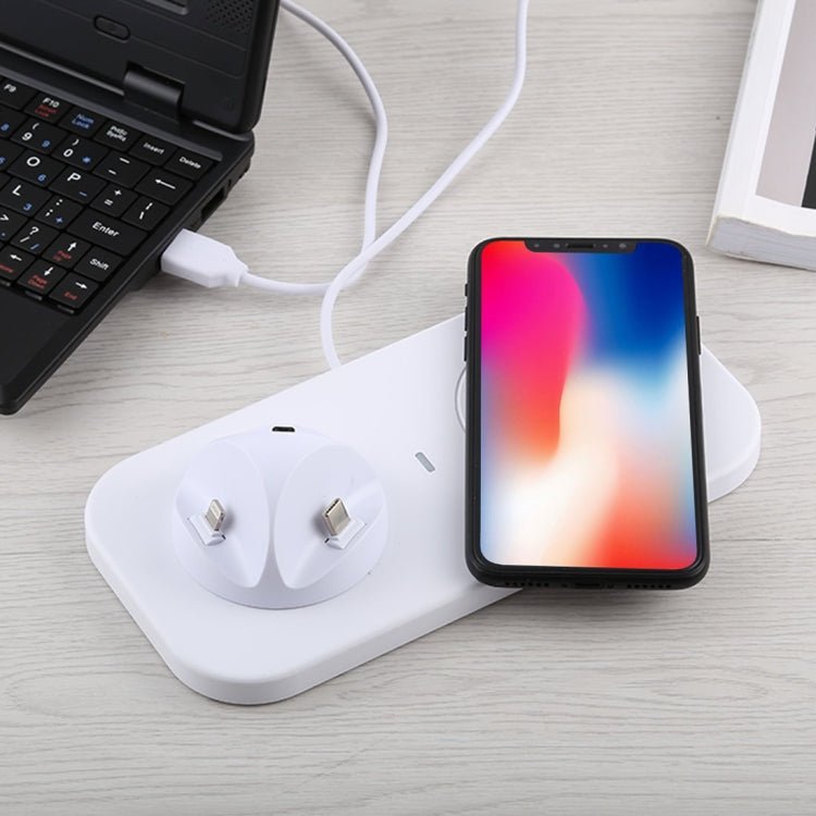 USB to 3 in 1 (8 Pin + Micro USB + USB - C / Type - C) Dock Charger Desktop Charging Data Sync Stand Station Holder with Qi Wireless Charger & USB Cable - ORIWHIZ