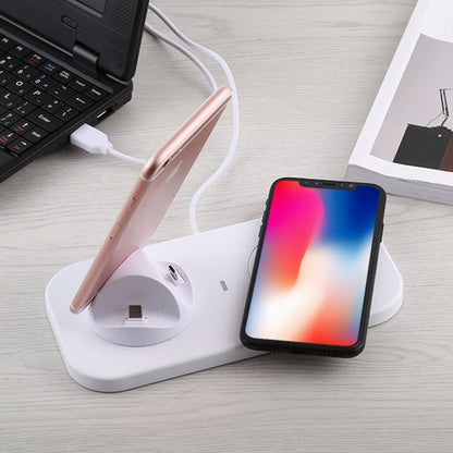 USB to 3 in 1 (8 Pin + Micro USB + USB - C / Type - C) Dock Charger Desktop Charging Data Sync Stand Station Holder with Qi Wireless Charger & USB Cable - ORIWHIZ