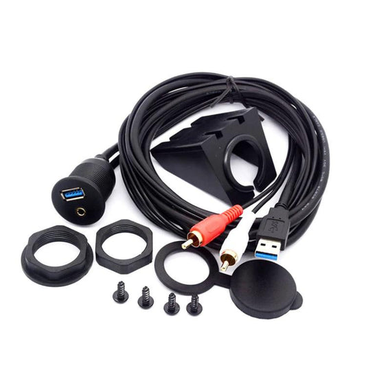 USB3.0+2RCA Car Waterproof Cable Motorcycle Panel Boat Instrumentation Wire, 2m - ORIWHIZCar Replacement PartsDIY CablesIn Car
