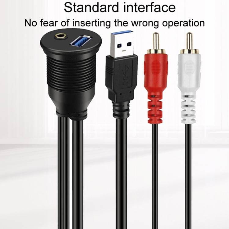 USB3.0+2RCA Car Waterproof Cable Motorcycle Panel Boat Instrumentation Wire, 2m - ORIWHIZCar Replacement PartsDIY CablesIn Car