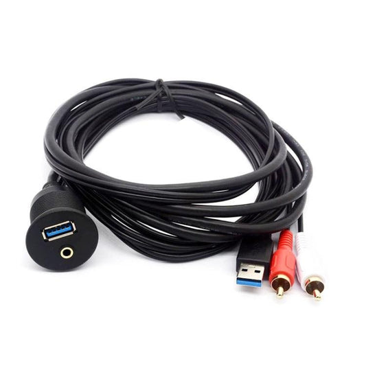 USB3.0+2RCA Car Waterproof Cable Motorcycle Panel Boat Instrumentation Wire, 2m - ORIWHIZCar Replacement PartsDIY CablesIn Car