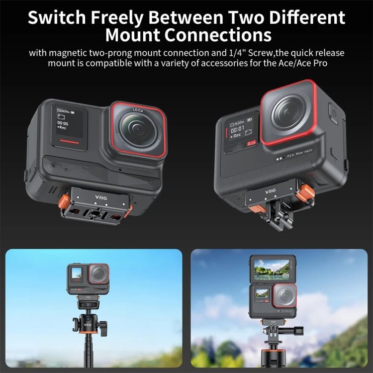 VRIG Magnetic Quick Release Adapter for Insta360 / DJI Action / GoPro HERO, Base, Base+Top Cover Kit - ORIWHIZDJI & Insta360 AccessoriesInsta360 Ace SeriesMounts