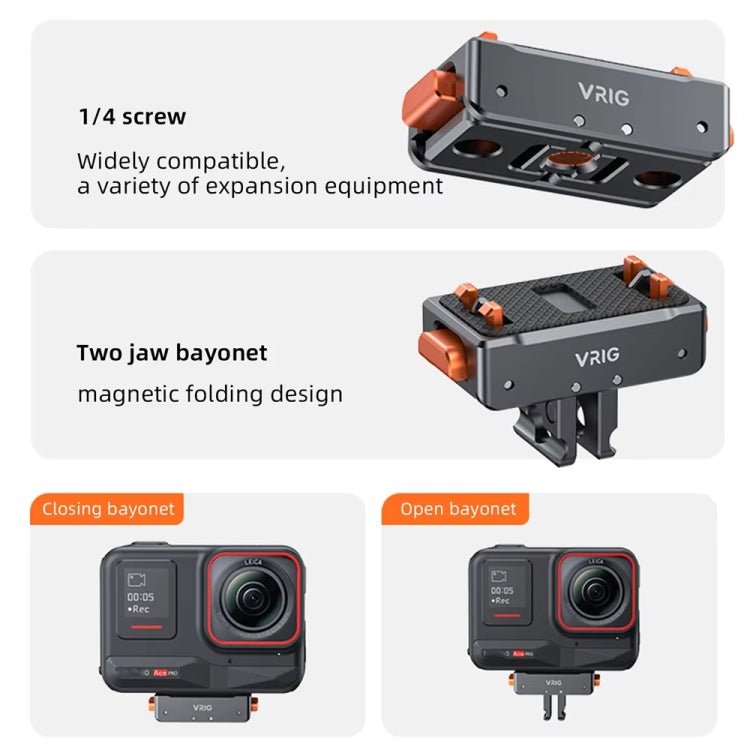VRIG Magnetic Quick Release Adapter for Insta360 / DJI Action / GoPro HERO, Base, Base+Top Cover Kit - ORIWHIZDJI & Insta360 AccessoriesInsta360 Ace SeriesMounts