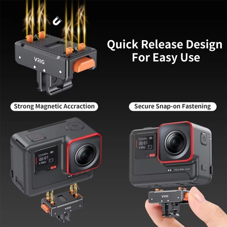 VRIG Magnetic Quick Release Adapter for Insta360 / DJI Action / GoPro HERO, Base, Base+Top Cover Kit - ORIWHIZDJI & Insta360 AccessoriesInsta360 Ace SeriesMounts