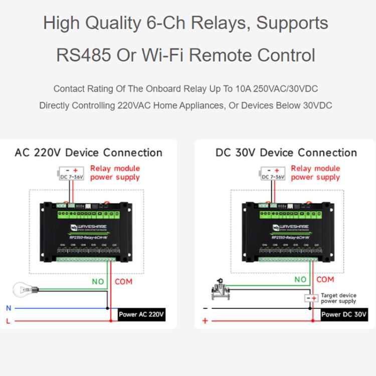 WAVESHARE RP2350 Industrial Control Board 6 - Channel Relay Module, Based On RP2350 Microcontroller, Supports Wxternal Interfaces RS485 And Pico, With Wi - Fi Module - ORIWHIZArduino & SCM SuppliesConsumer ElectronicsRelay Module
