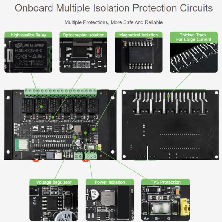 WAVESHARE RP2350 Industrial Control Board 6 - Channel Relay Module, Based On RP2350 Microcontroller, Supports Wxternal Interfaces RS485 And Pico, Without Wi - Fi Module - ORIWHIZArduino & SCM SuppliesConsumer ElectronicsRelay Module