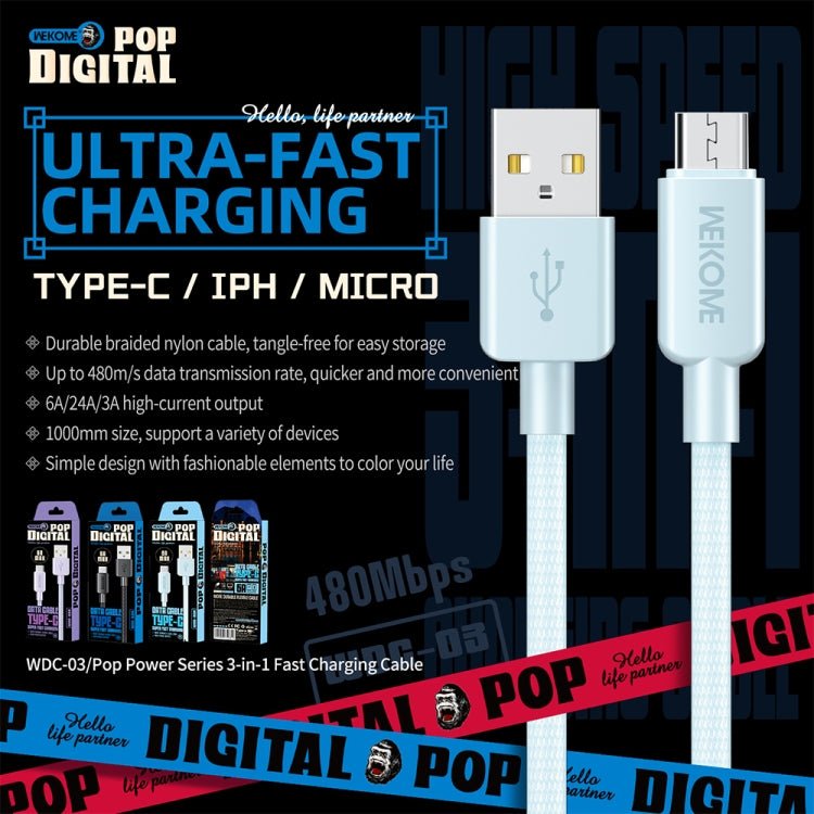 WEKOME WDC - 03 Tidal Energy Series 3A USB to Micro USB Braided Data Cable, Length: 1m, USB to Micro USB - ORIWHIZ