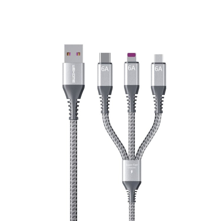 WEKOME WDC - 170 Raython Series 6A 3 in 1 USB to 8 Pin+Type - C+Micro USB Fast Charge Data Cable, Length: 1.2m - ORIWHIZ